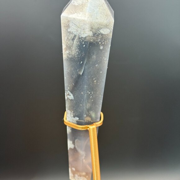 Black Flower Agate Chalcedony Asterism Wand 226g Crystal Protection Inspiration - Picture 5 of 10